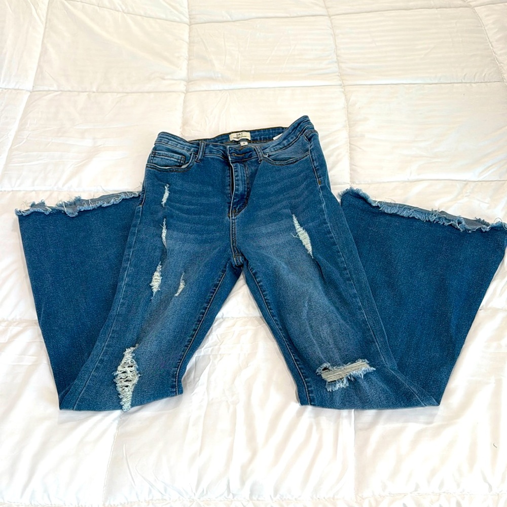 Skinny Fries High Rise Distressed Flare Jeans - Size 11
